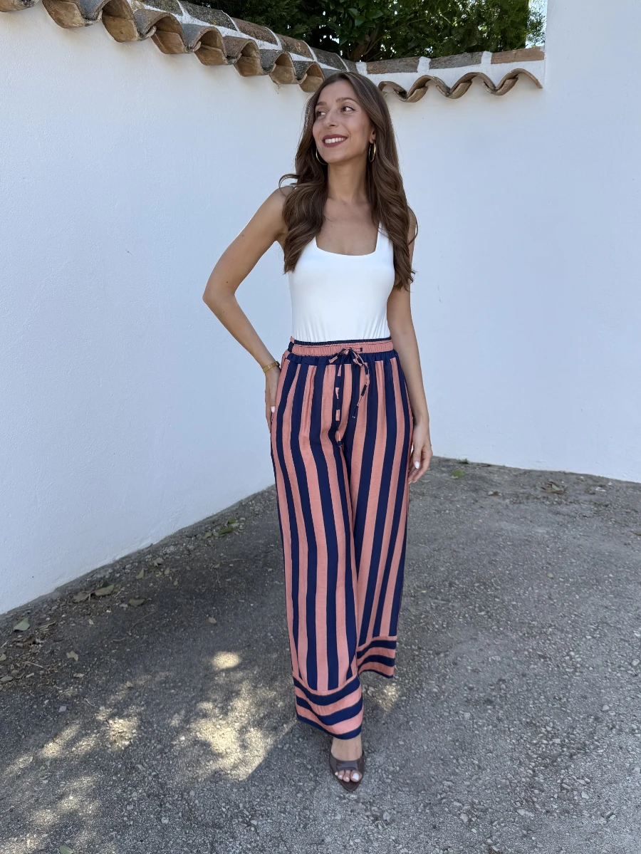 Pantalón Rayas Coral/Azul - Imagen 3