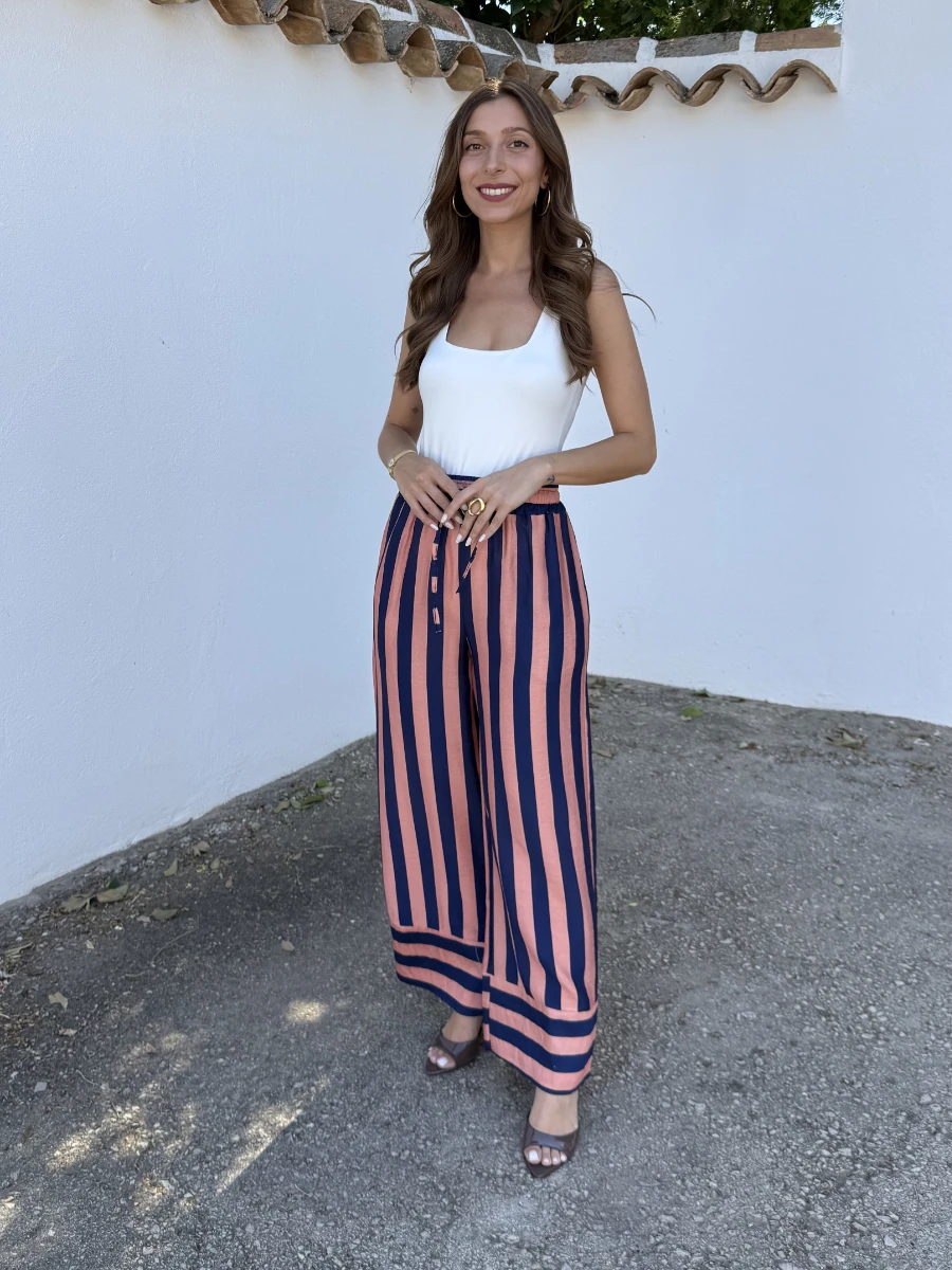 Pantalón Rayas Coral/Azul - Imagen 4