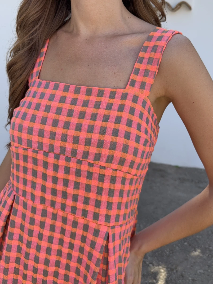 Vestido Vichy Flúor Coral - Imagen 2