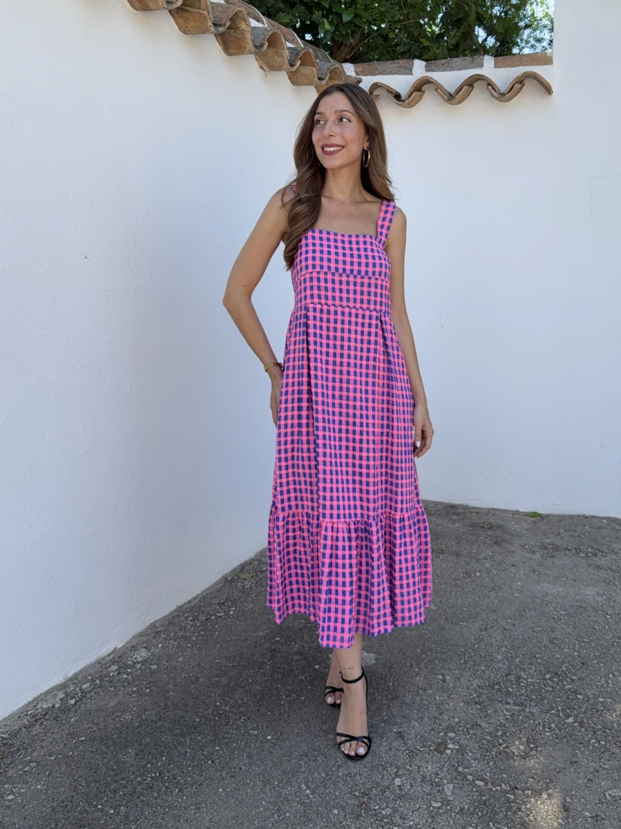 Vestido Vichy Flúor Rosa