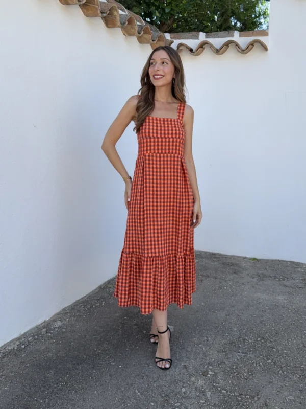 Vestido Vichy Flúor Naranja - Talla única