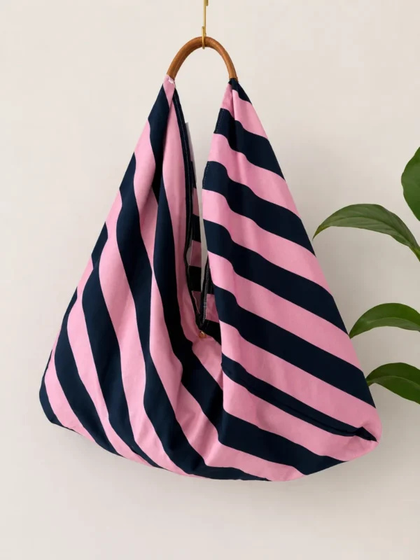 Bolso Tela Rayas Azul Marino/Rosa