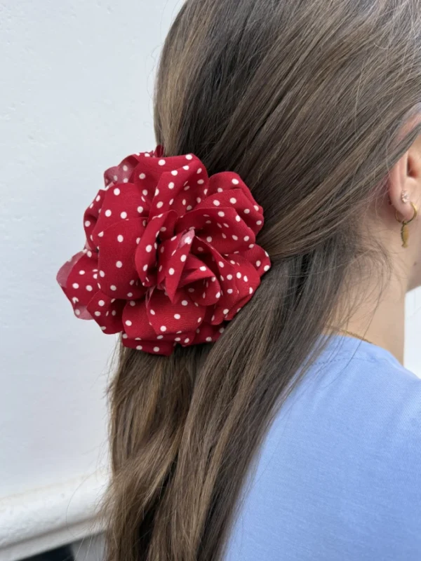 Pinza Flor Lunares Rojo