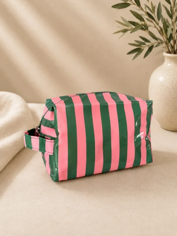 Neceser Impermeable Rayas Rosa/Verde