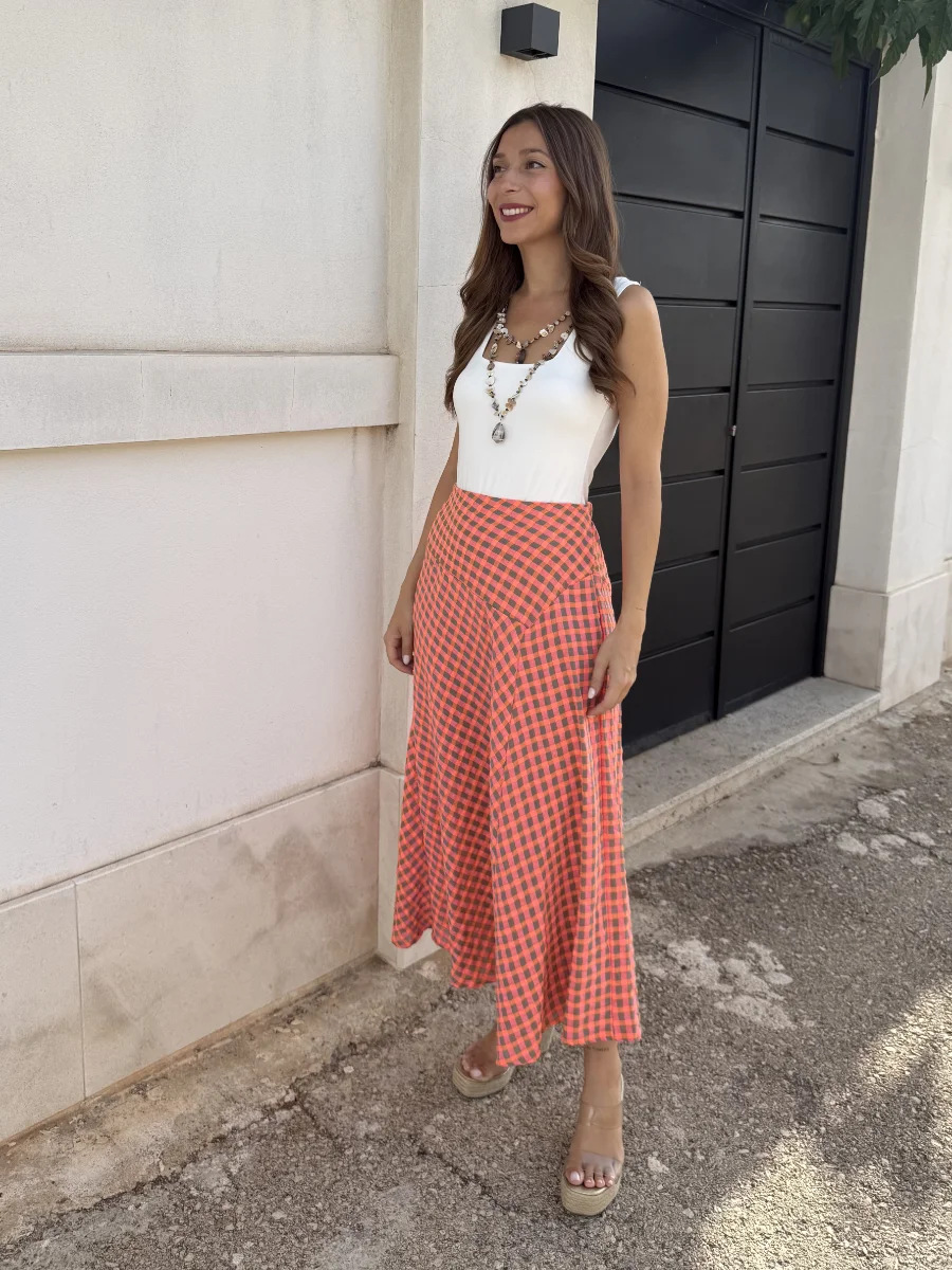 Falda Vichy Flúor Coral - Imagen 2