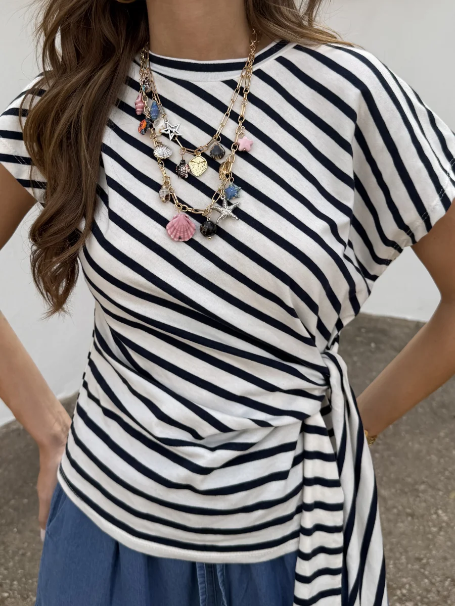 Camiseta Nudo Rayas Azul Marino - Imagen 2
