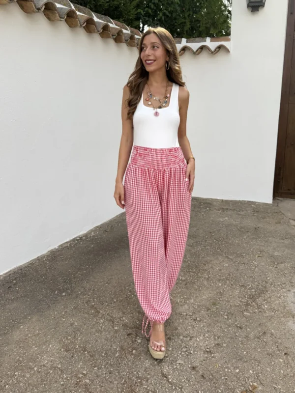 Pantalón Bombacho Rojo Cuadros