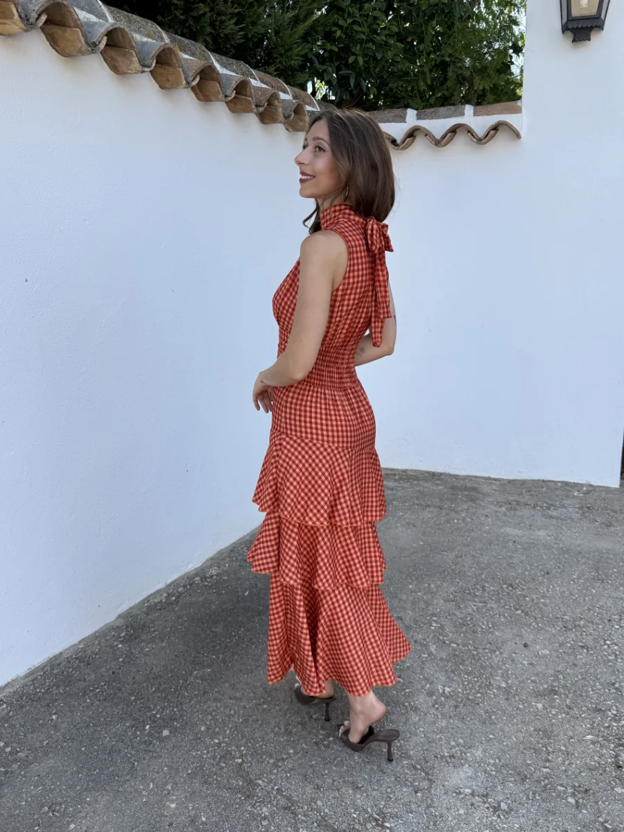 Vestido Cadaqués Vichy Naranja - Imagen 4