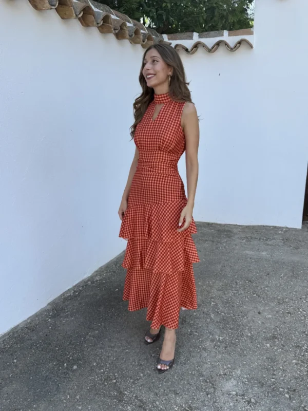 Vestido Cadaqués Vichy Naranja