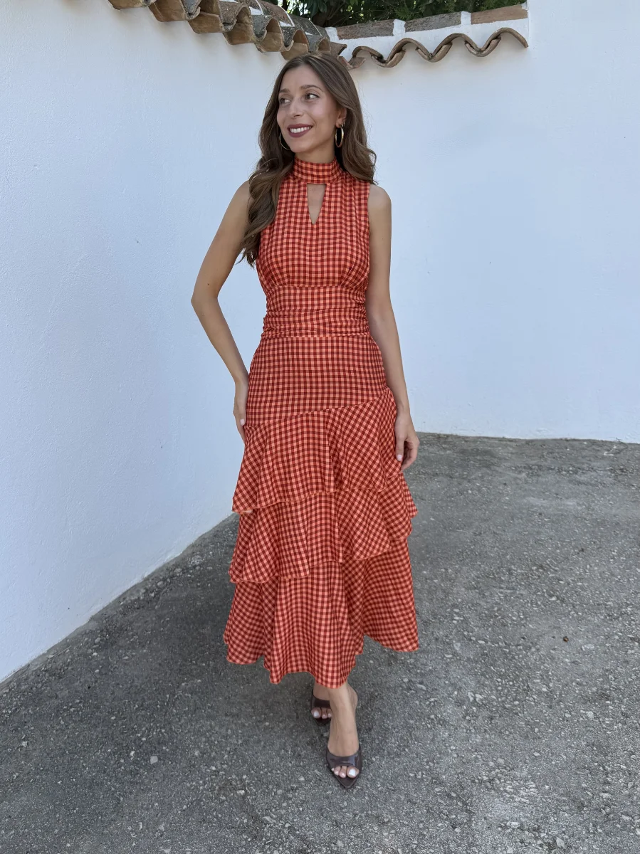 Vestido Cadaqués Vichy Naranja - Imagen 2