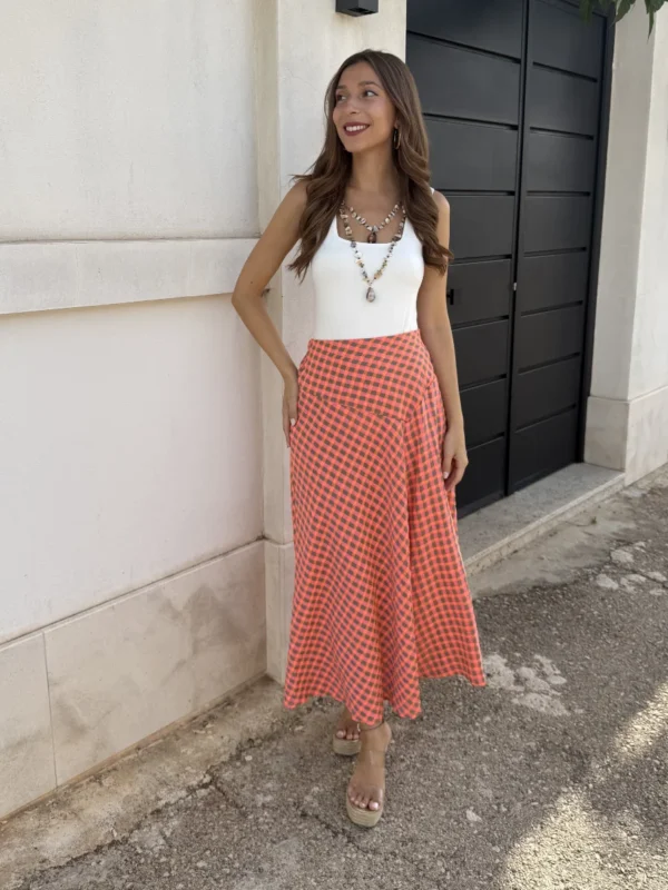Falda Vichy Flúor Coral