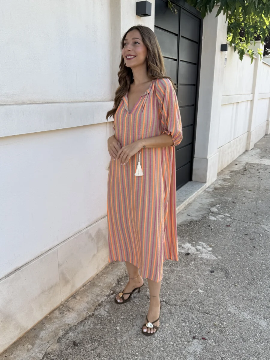 Vestido Janeiro Rosa/Naranja - Imagen 3