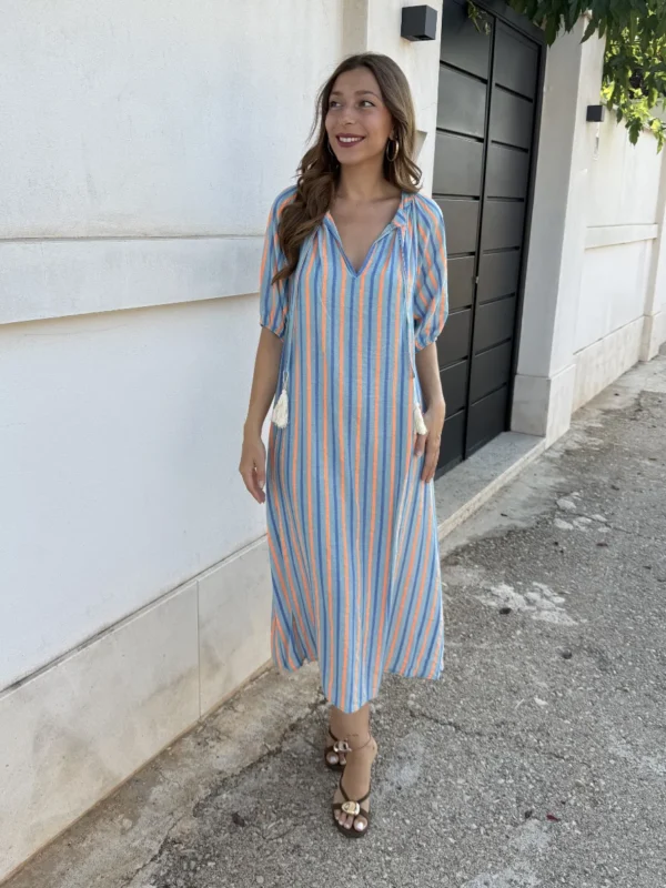 Vestido Janeiro Azul/Naranja