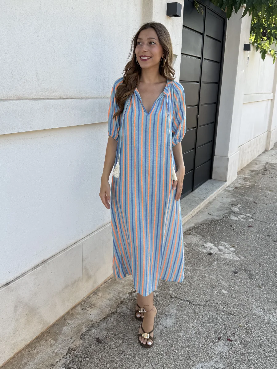 Vestido Janeiro Azul/Naranja