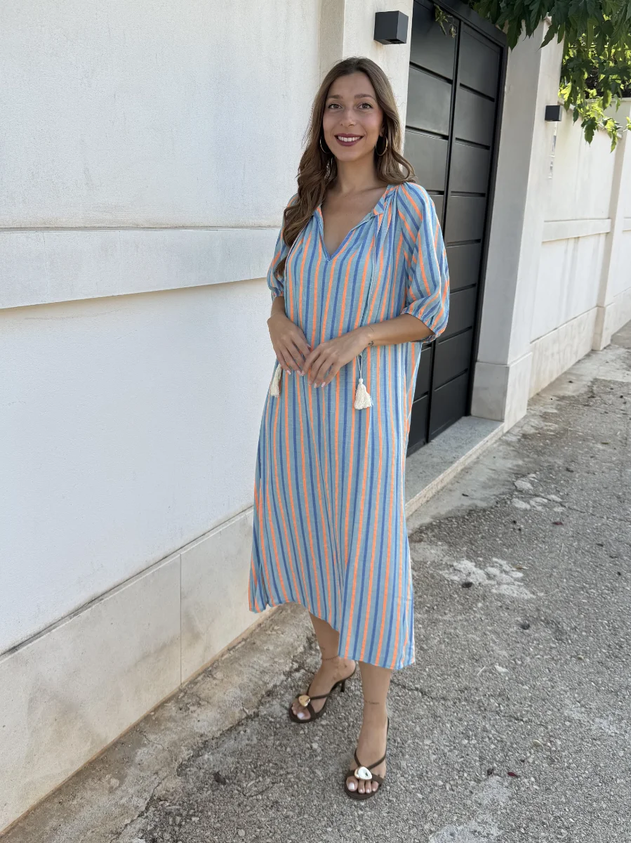 Vestido Janeiro Azul/Naranja - Imagen 2