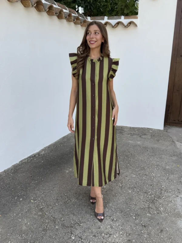 Vestido Rayas Volantes Verde