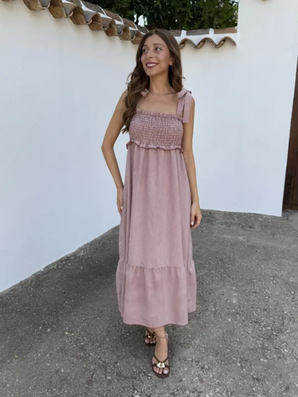 Vestido Lazos Rosa Empolvado