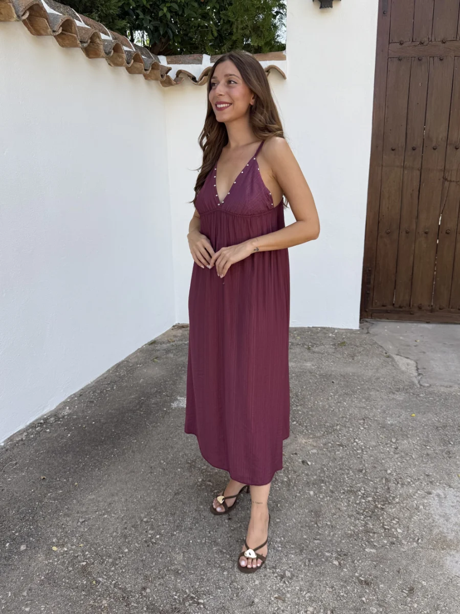 Vestido Tachuelas Burdeos - Imagen 4