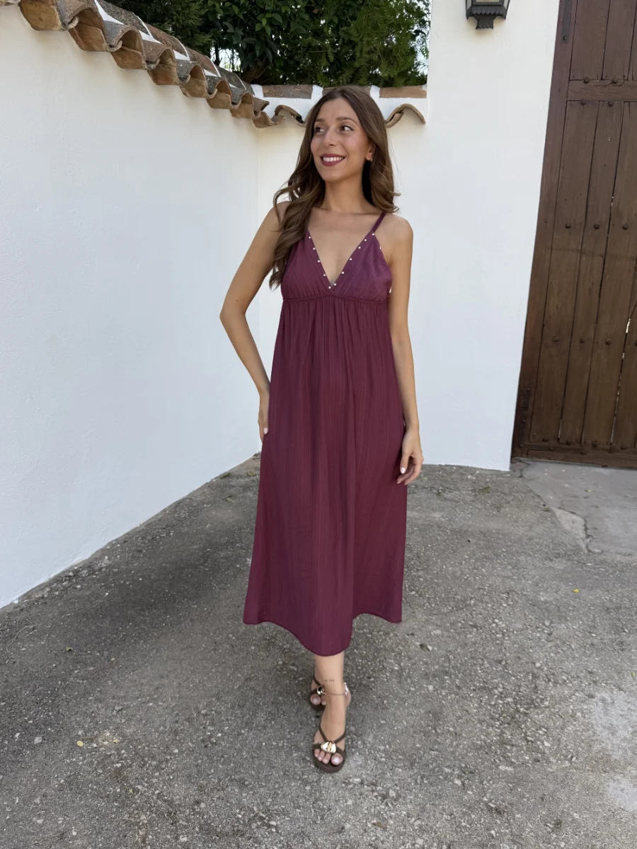 Vestido Tachuelas Burdeos - Imagen 2