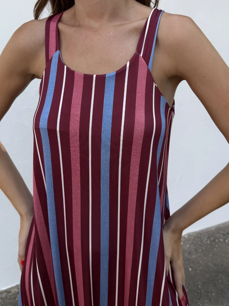 Vestido Licra Fría Rayas Burdeos - Imagen 3