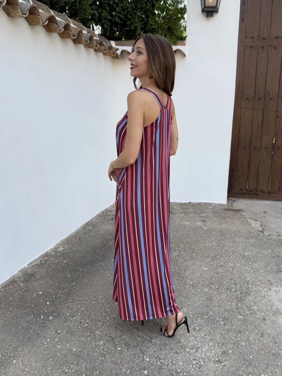 Vestido Licra Fría Rayas Burdeos - Imagen 4