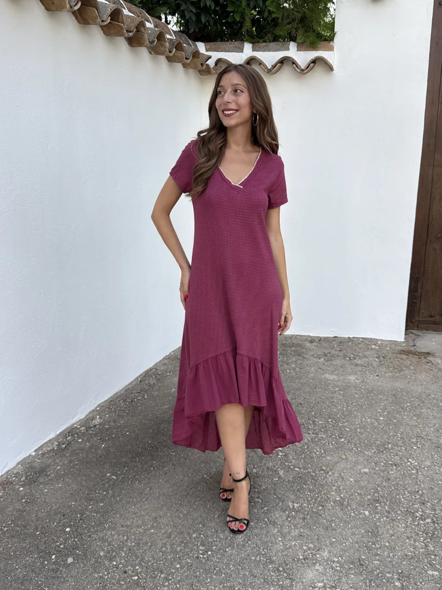 Vestido Asimétrico Vino - Imagen 2