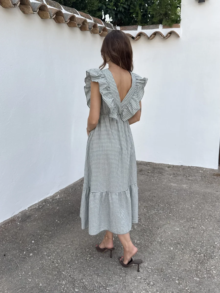 Vestido Volante Vichy Verde - Imagen 3