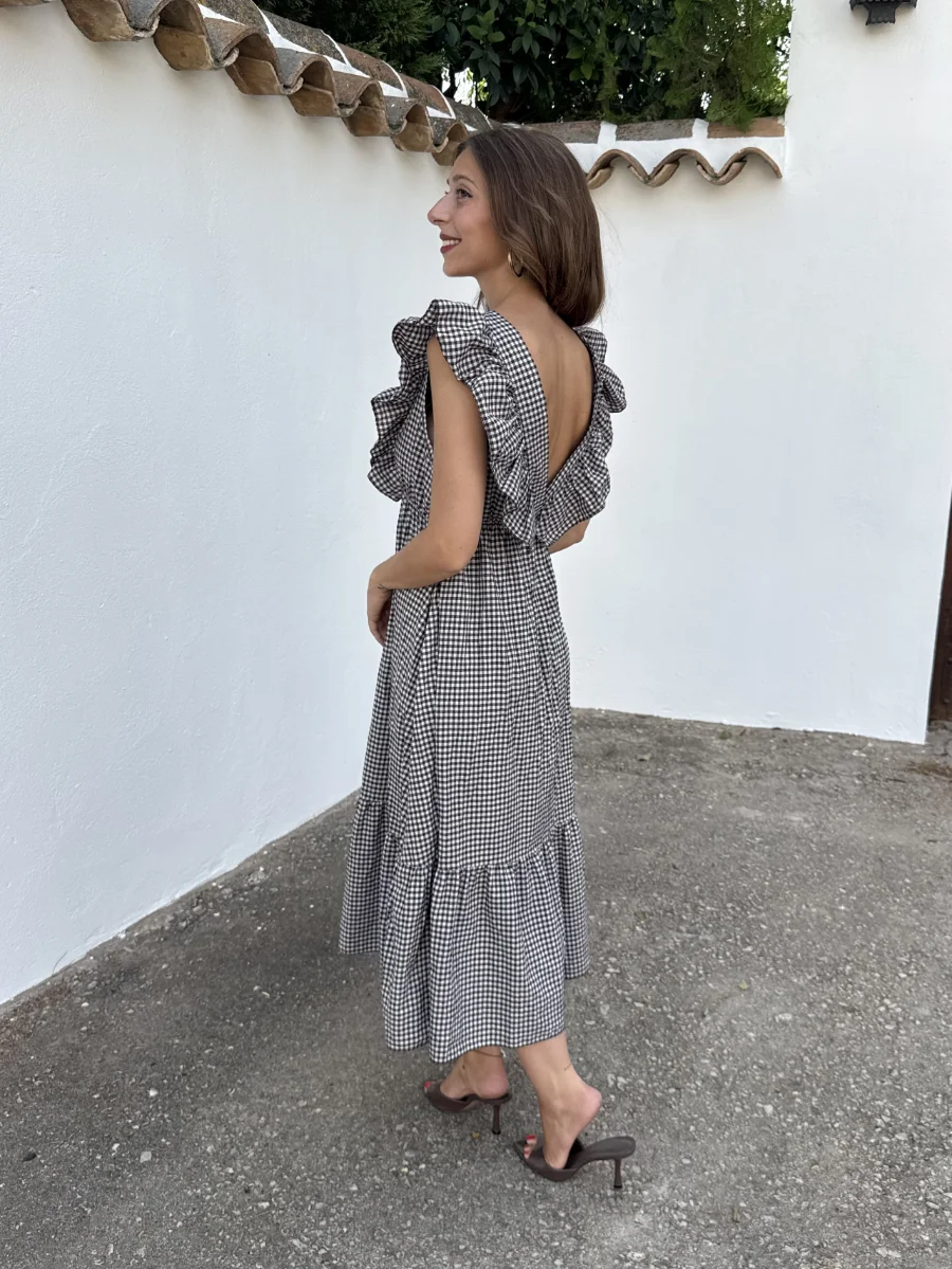 Vestido Volante Vichy Marrón - Imagen 3