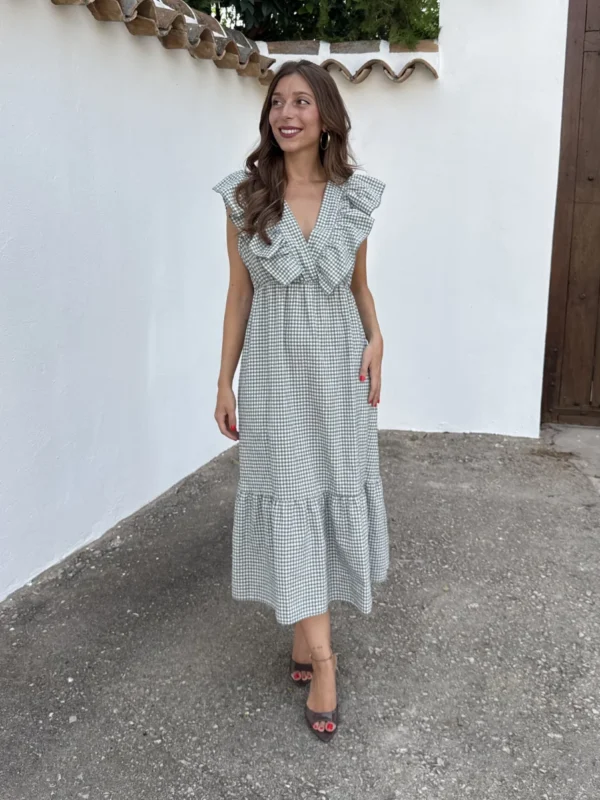Vestido Volante Vichy Verde