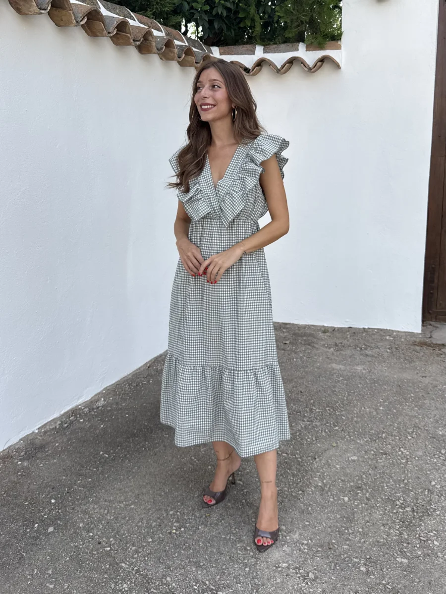 Vestido Volante Vichy Verde - Imagen 4