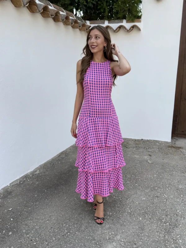 Vestido Vichy Flúor Rosa