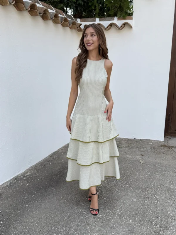 Vestido Volantes Rayas Verde