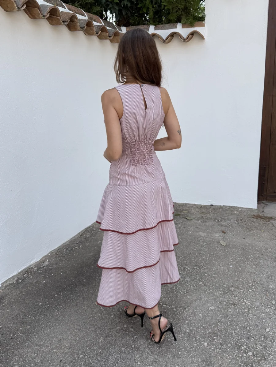 Vestido Volantes Rayas Rosa - Imagen 3