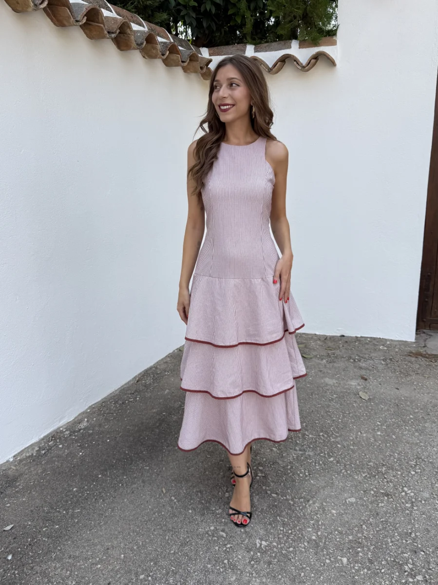 Vestido Volantes Rayas Rosa - Imagen 4
