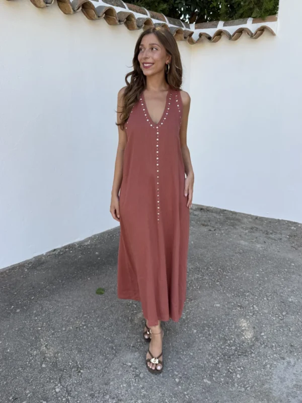 Vestido Tachas Teja