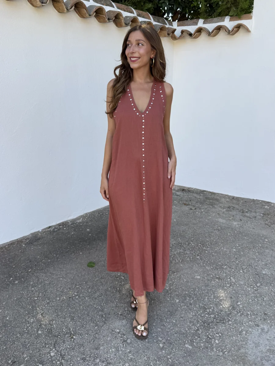Vestido Tachas Teja