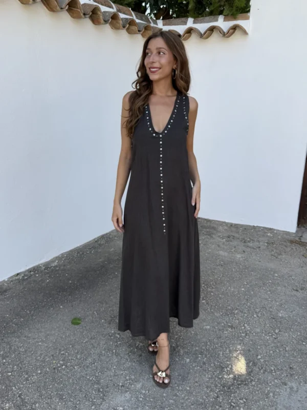Vestido Tachas Marrón