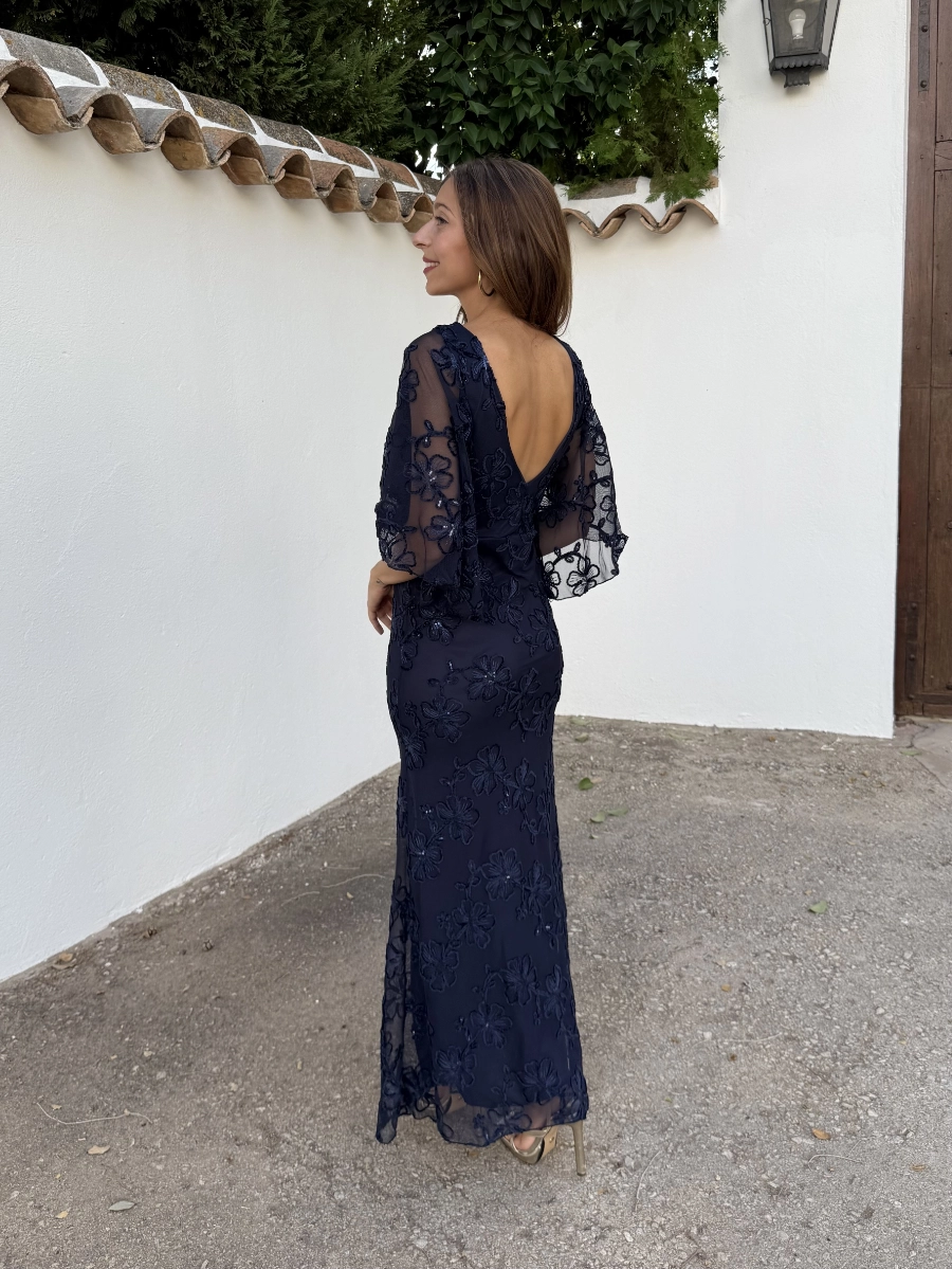 Vestido Bordado Azul Marino - Imagen 2