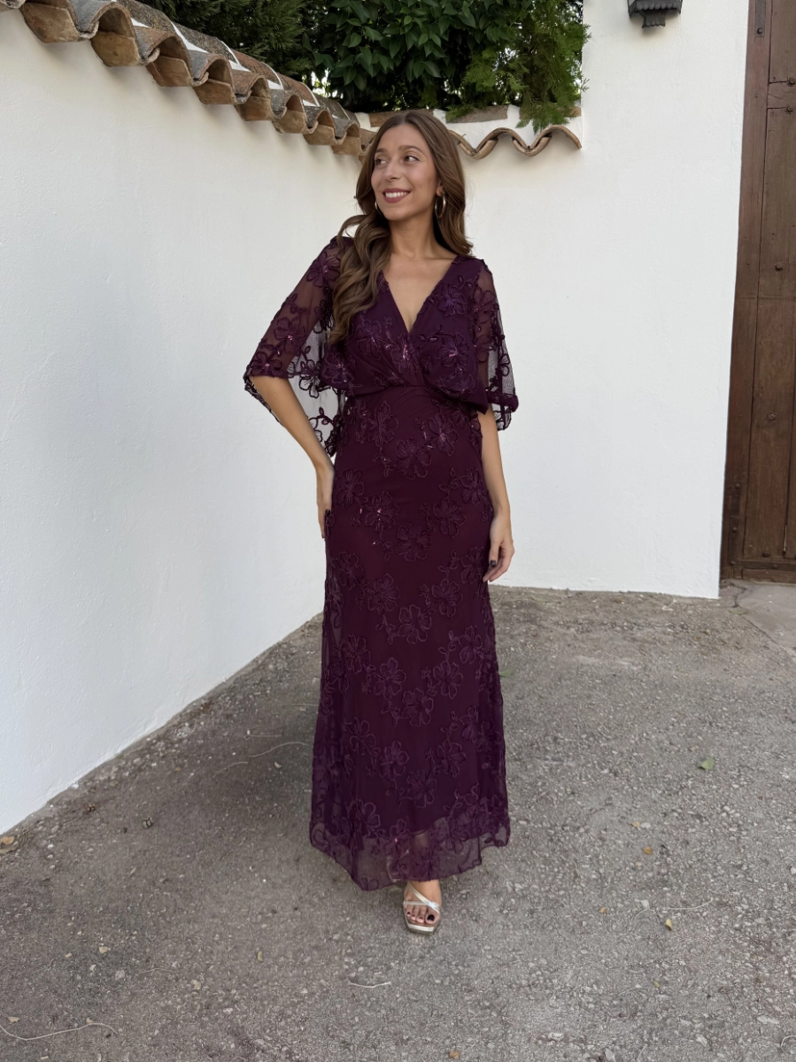 Vestido Bordado Burdeos - Imagen 3
