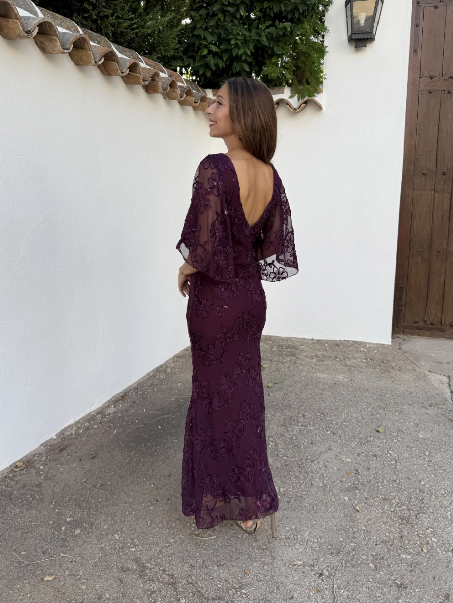 Vestido Bordado Burdeos - Imagen 2