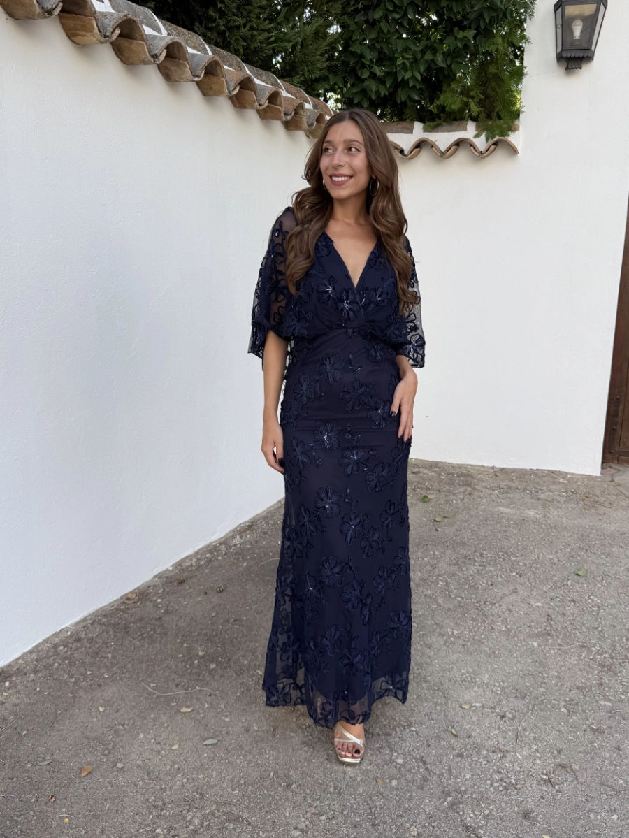 Vestido Bordado Azul Marino - Imagen 3