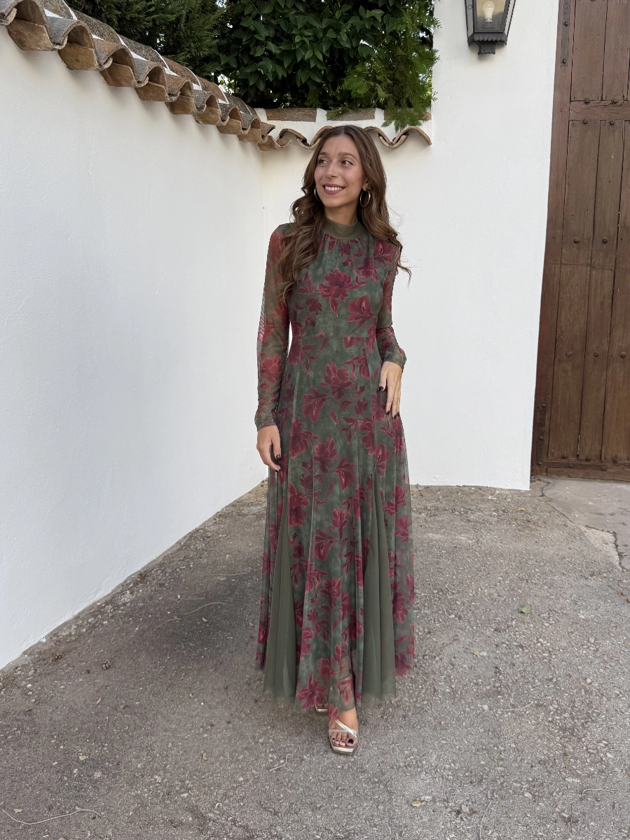 Vestido Ginebra Verde/Vino - Imagen 3