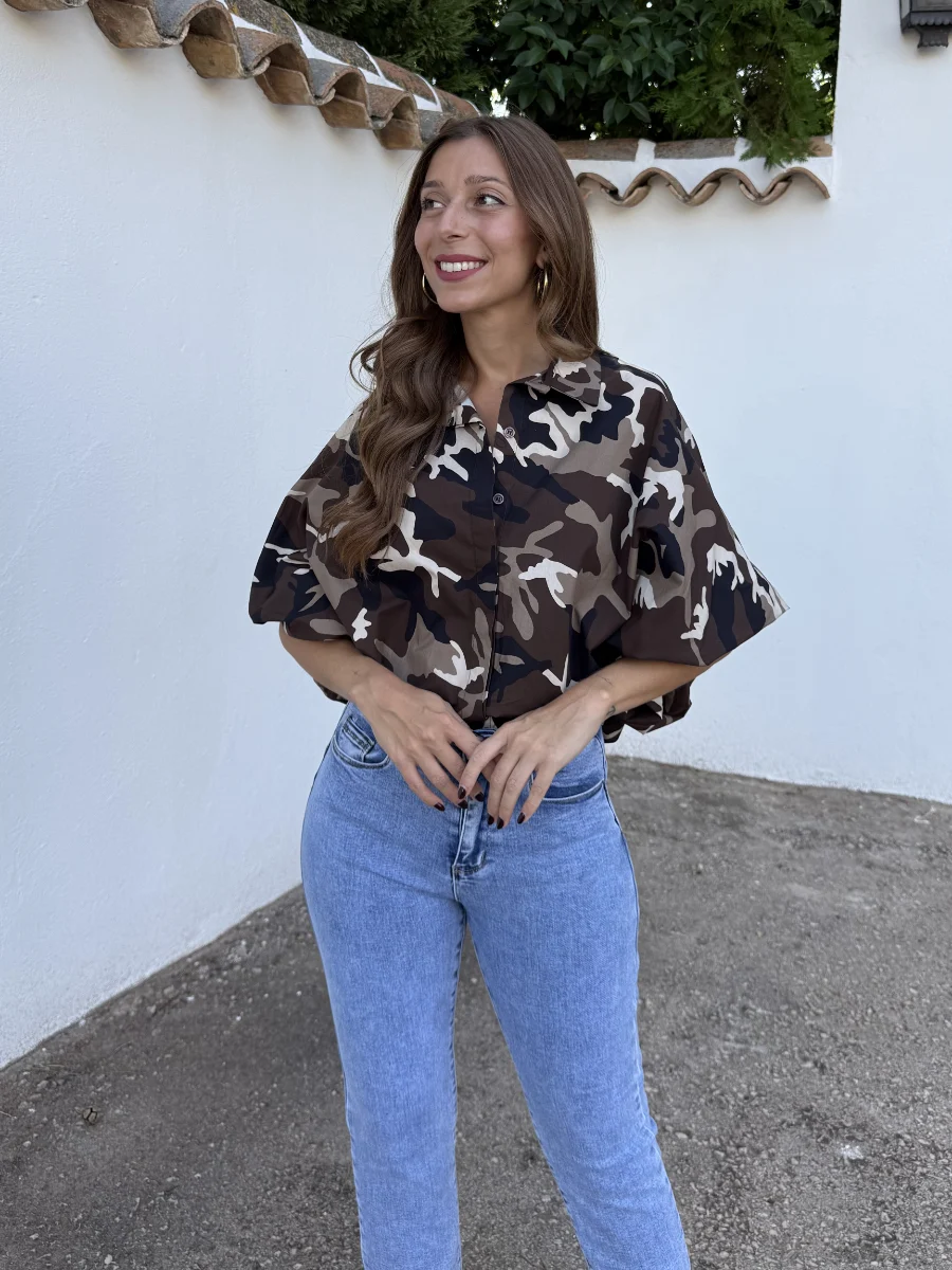 Camisa Camo Marrón Abullonada - Imagen 4
