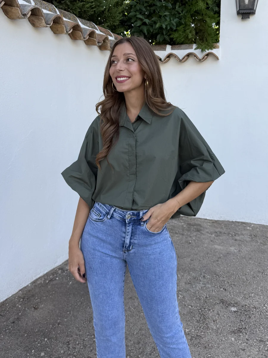 Camisa Verde Kaki Abullonada - Imagen 2