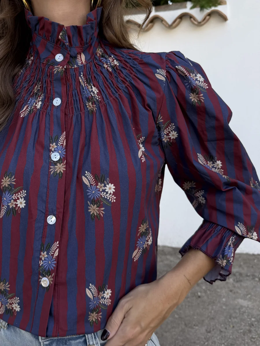 Camisa Amelie Rayas Azul Marino - Imagen 2