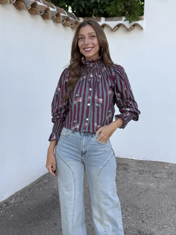 Camisa Amelie Rayas Aguamarina - Talla única