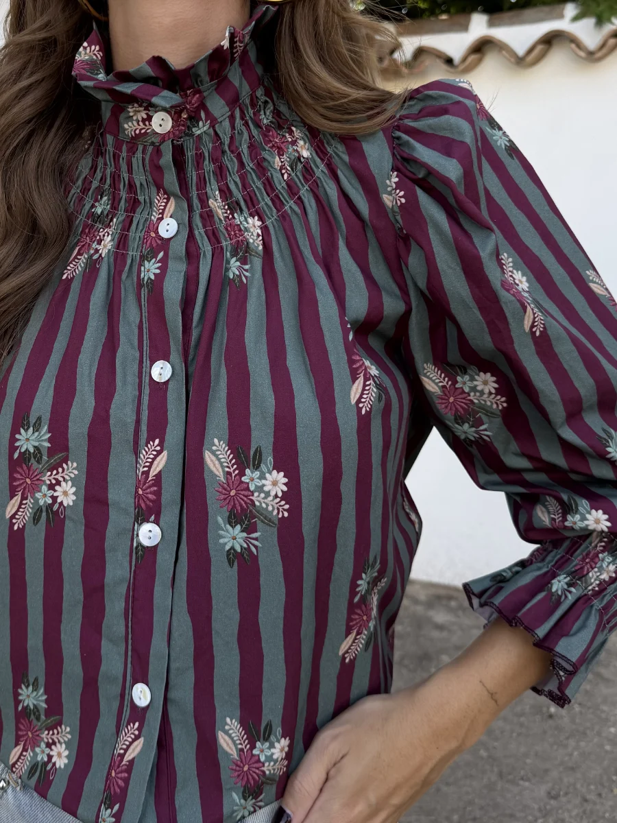 Camisa Amelie Rayas Aguamarina - Imagen 2