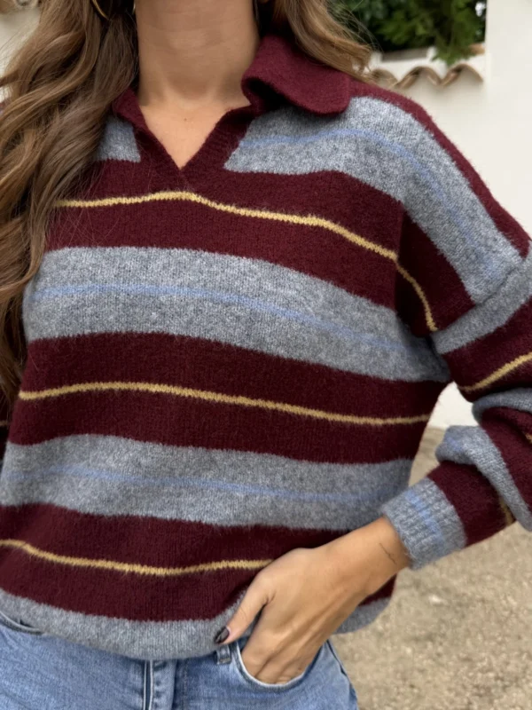 Jersey Polo Rayas Burdeos