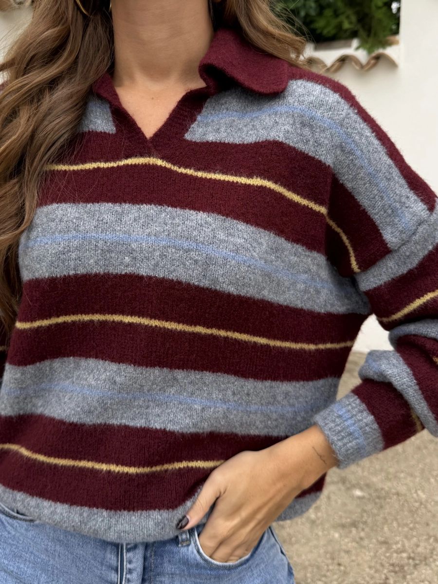 Jersey Polo Rayas Burdeos