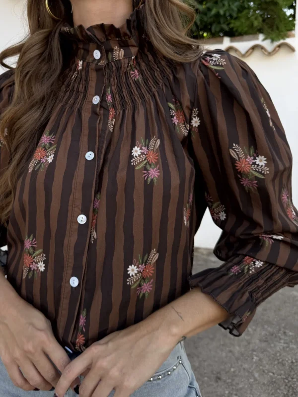 Camisa Amelie Rayas Marrón - Talla única